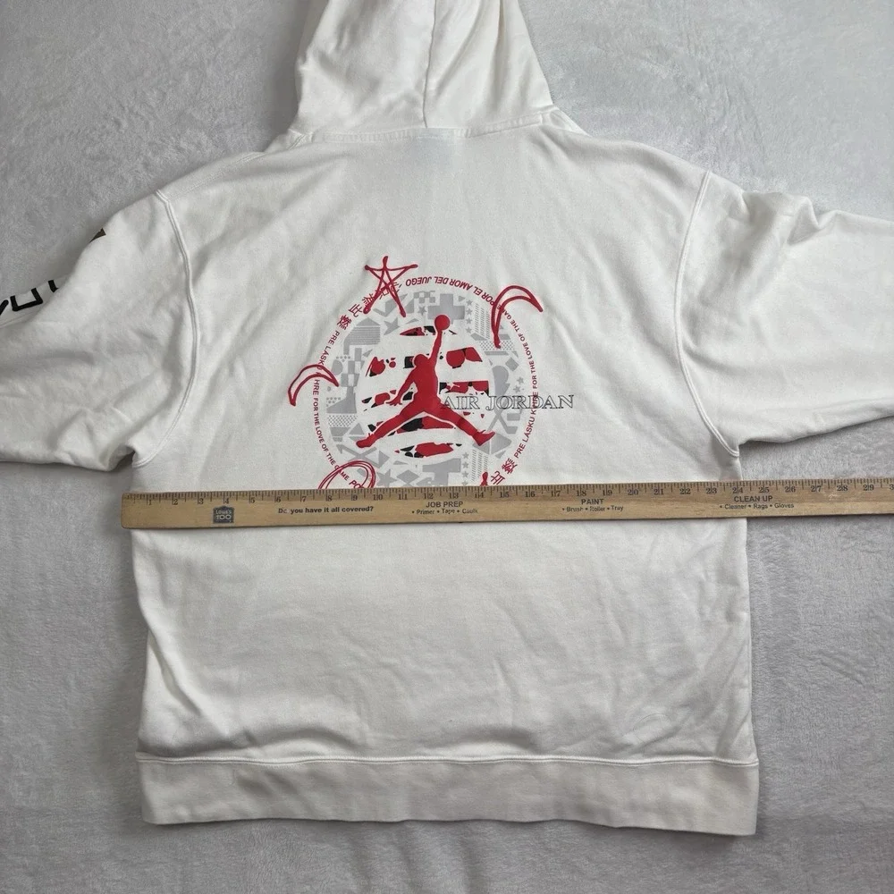 Jordan White Pullover Long Sleeve Legacy FIBA Hoodie Men's‎ XL Stain